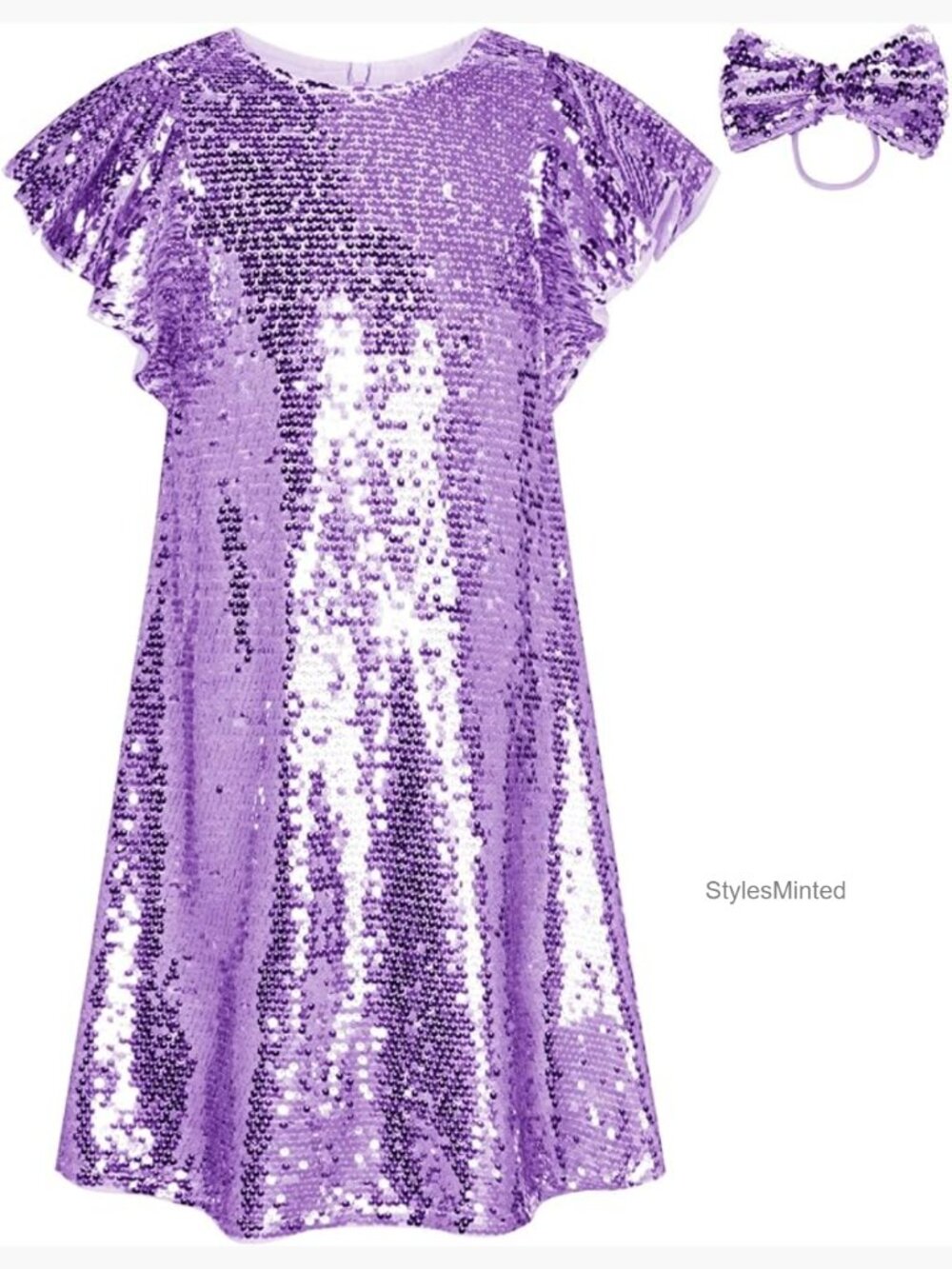 Girls Sequin A-Line Dress - Sparkly Formal Party with Hairbow 5-12 Years